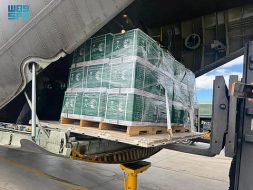 الطائرة الإغاثية السعودية الـ 82 تصل مطار العريش فى طريقها إلى غزة