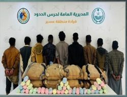 حرس الحدود بعسير يقبض على 9 يمنيين وإثيوبيين لتهريبهم 225 كيلوجراما من القات المخدر