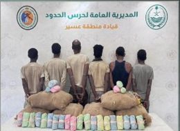 حرس الحدود بعسير يقبض على 6 إثيوبيين لتهريبهم 120 كيلوجرامًا من القات المخدر